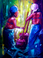 african abstract painting labour by  chembaline uche chembx
